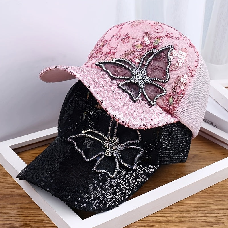 Women's Adjustable Breathable Baseball Cap with Sequin Butterfly