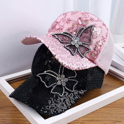 Women's Adjustable Breathable Baseball Cap with Sequin Butterfly