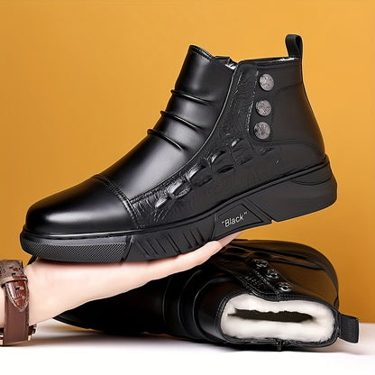 2025 New Winter Men's Thickened Black Mid-Top Business Casual Snow Boots