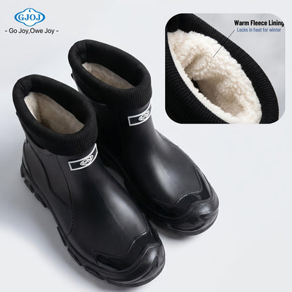 Unisex Fleece-Lined Rubber Rain Boots - Lightweight Non-Slip Winter Fo