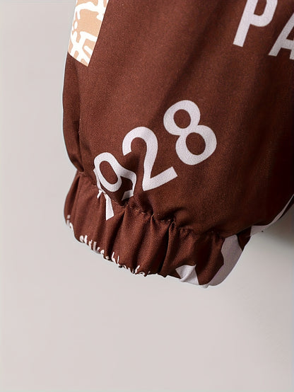 Boys' Cozy Jacket with Letter Print - Casual & Warm Windproof Outerwear for Fall/Winter