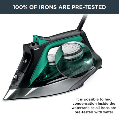 Rowenta, Iron, Pro Master Stainless Steel Soleplate Steam Iron for Clothes, 210 G/Min, 400 Microsteam Holes, 1775 Watts, Auto-Off, Ironing, Green Clothes Iron, DW8360