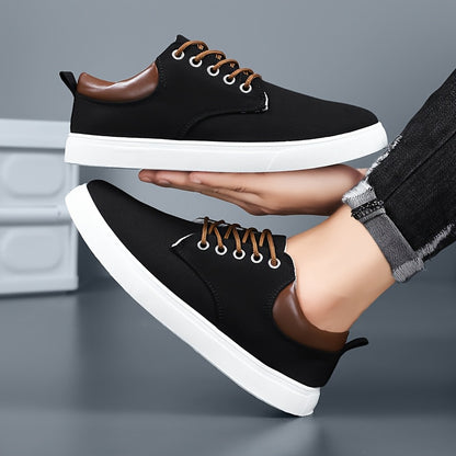 1pair Men'S Classic Breathable Canvas Sneakers, Comfortable Non-Slip Durable Walking Shoes, Casual Loafers, Round Toe, Low-Top, Lace-Up, Solid Color, All-Season Sports Footwear