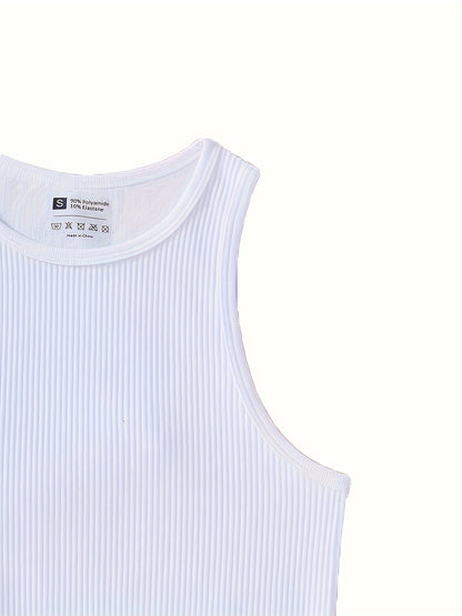 3pcs Solid Color Ribbed Sports Tank Top, Solid Color Sleeveless Running Fitness Slim Fit Vest T-shirt, Women's Activewear