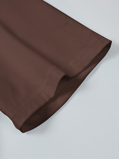 "WAKE UP" Graphic Tee - Comfortable Casual Brown Short Sleeve Crewneck T-Shirt with White Print, Summer Wear