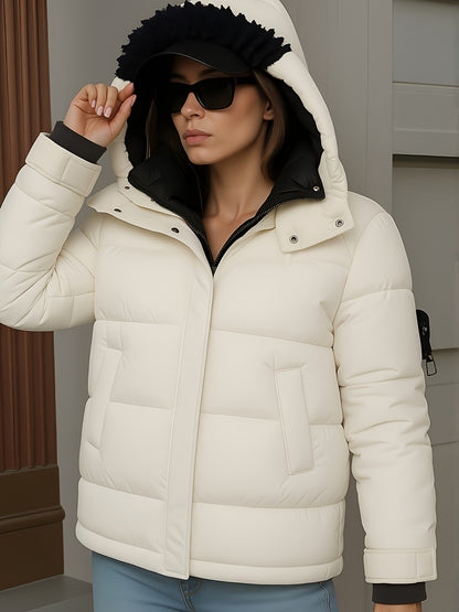 Կանացի ձմեռային կարճ գլխարկով բաճկոն՝ մանանեխի, դեղին և սև գույների հակադրությամբ, փքված վերարկու գրպաններով, գոտի և ամուր կայծակաճարմանդ, առօրյա, էլեգանտ վերնազգեստ ցուրտ եղանակի համար (ձեռքով լվացում/քիմմաքրում), հաստ ձմեռային բաճկոն կանանց համար, Win