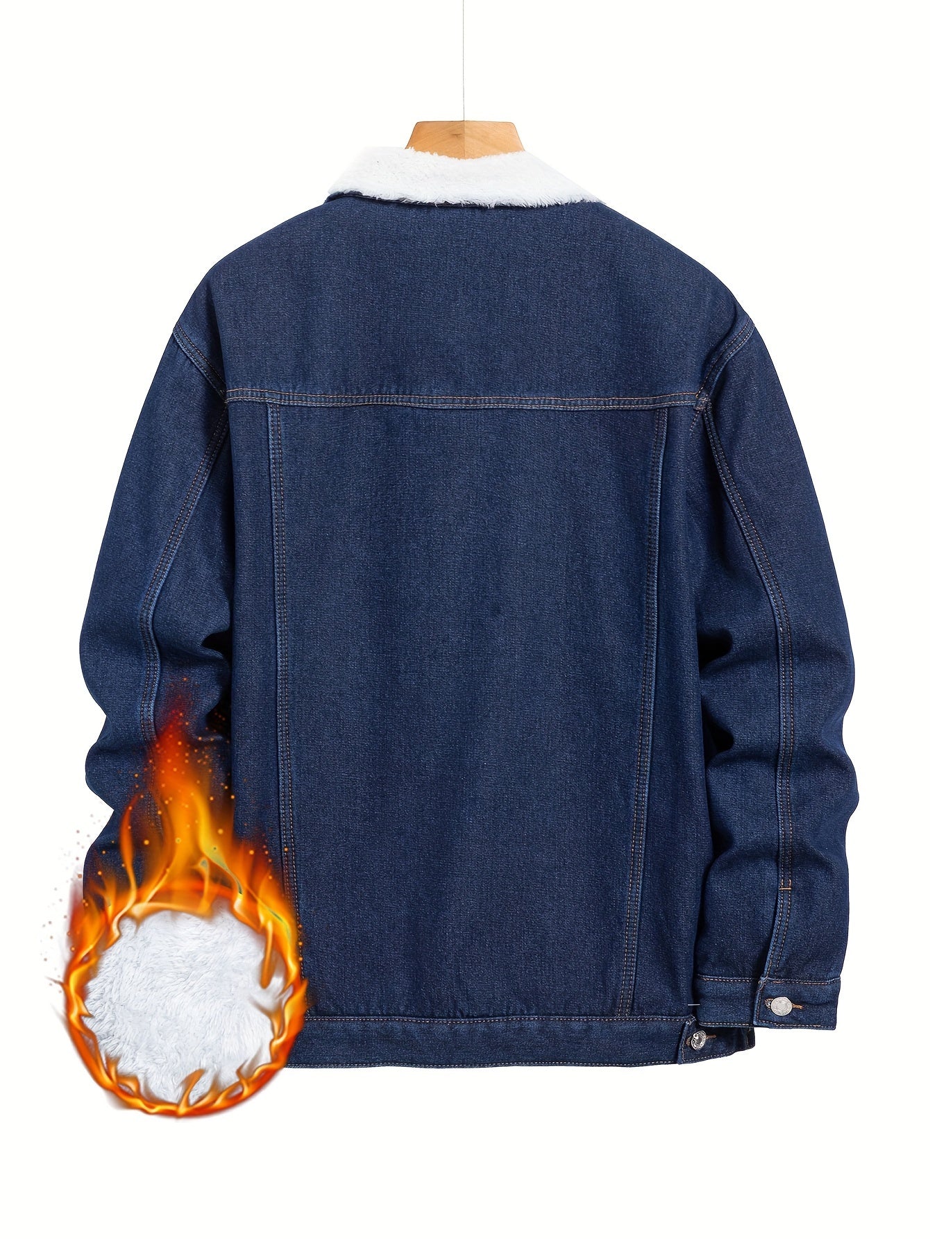 Men's Casual Warm Fleece Lined Denim Jacket, Chic Street Style Button Up Jacket for Fall Winter
