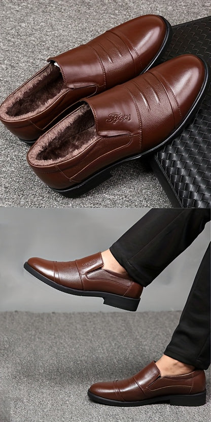 Genuine Men's Slip-On Casual Shoes - Winter -Lined Warm Business Shoes - Versatile Outdoor Men's Shoes