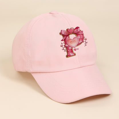 Adjustable Pink Baby Baseball Cap with Alphabet Heart Bow for Kids