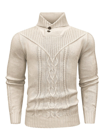 Տղամարդու բարձր օձիքով տաք տրիկոտաժե սվիտեր - ձգվող նորաձև ժապավենավոր սվիտեր, էլեգանտ ջենտլմենական կարդիգան