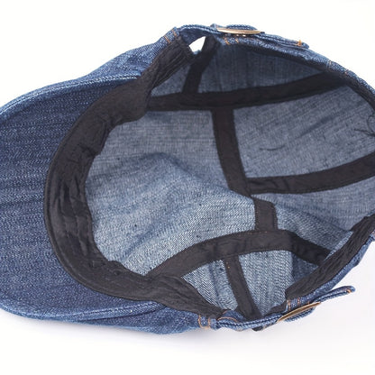 Vintage-Inspired Unisex Beret Cap, Polyester Washed Fabric, Sun Protection, Inelastic, Buckle Closure, Hand Wash/Dry Clean, Stripe Craftsmanship, Retro Style Sun Hat for Men and Women