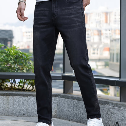 Men's Slim-Fit Stretch Denim Jeans - Casual Street Style, Mid-Rise, Light Blue, Comfortable & Versatile for All Seasons