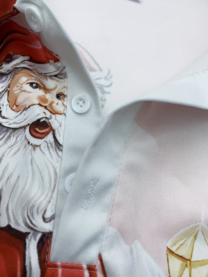 Men's Christmas Santa Claus 3D Digital Print Shirt with Metal Zipper Collar - Machine Washable Long-Sleeve Top, Festive Holiday Sweater for Parties, Daily Wear & Gifts for men