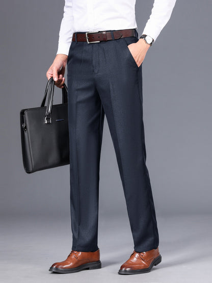 Men's Classic Gray Dress Pants - Medium Thick, Straight Fit with Slant Pockets & Zipper Closure, Polyester, Non-Stretch Fabric for Business Casual & Formal Wear, Ideal for Spring/Autumn