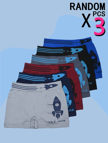 3 փաթեթ SIETE ROSA Boys' Cartoon Rocket Print Boxer Briefs, Polyester 90% Elastane 10%, Casual Knit Fabric, Medium Stretch, Regular Fit, All-Season Boxer 10-12 տարեկանների համար: