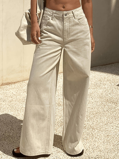 Women's High-Waist Wide-Leg Denim Jeans with Pockets