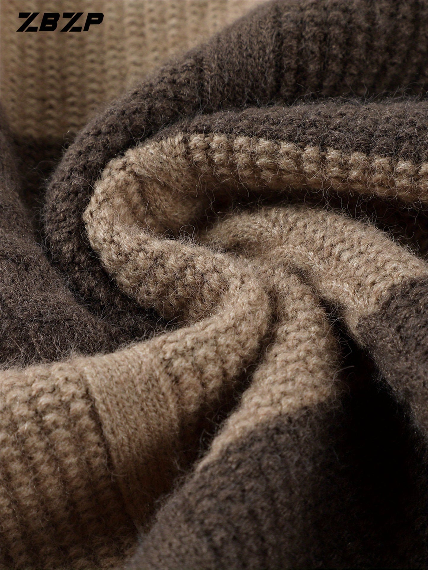 ZBZP Men'S Casual Striped Knit Sweater - Dark Gray & White Horizontal Stripes, Round Neck Long Sleeve, Regular Fit, Autumn Winter Warm Pullover for Casual Attire, Knit Sweater, Comfortable Fashion, Soft Texture, Cold Weather