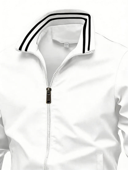 Men's Polyester Bomber Jacket with Sporty Zipper Design