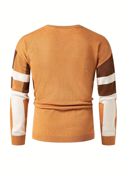 Men's Round Neck Casual Striped Warm Sweater Fashion Knit Pullover Top
