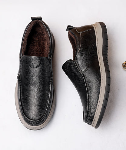 Men's Winter Warm Cowhide Boots - -Weather Traction Rubber Sole & Soft Fabric, Low-Top Short Boots Suitable for Daily Wear, Parties, - Fit for Fall/Winter (Boots Can Be Dressed up or)