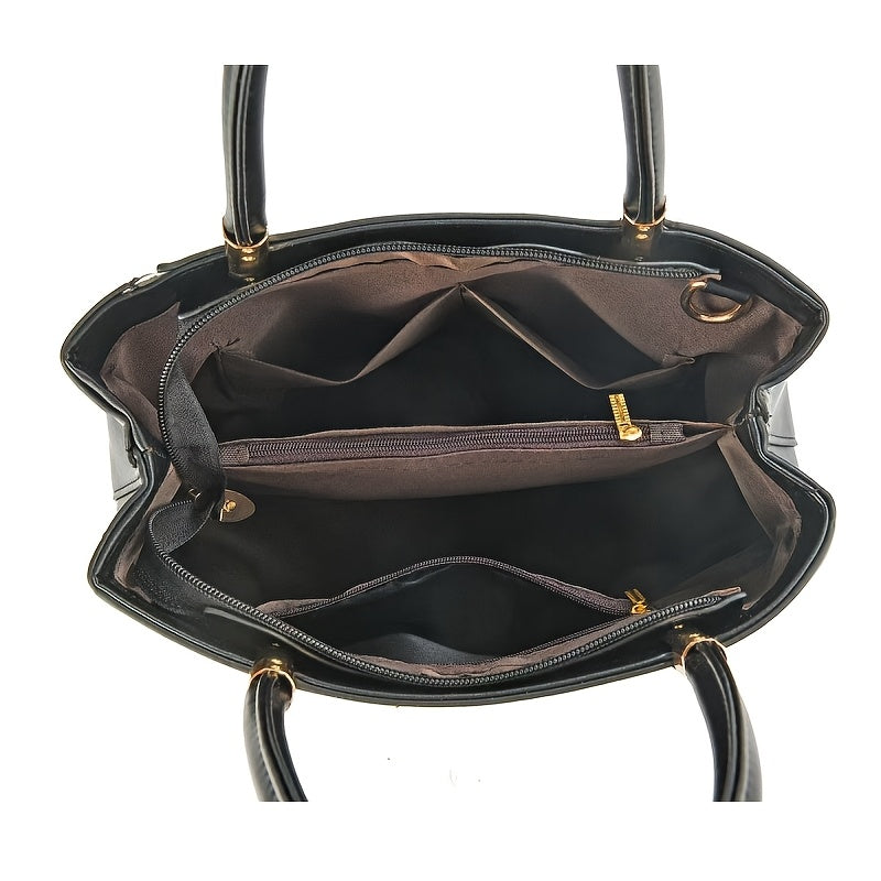 Elegant PU Leather Letter Tote with Adjustable Strap for Women