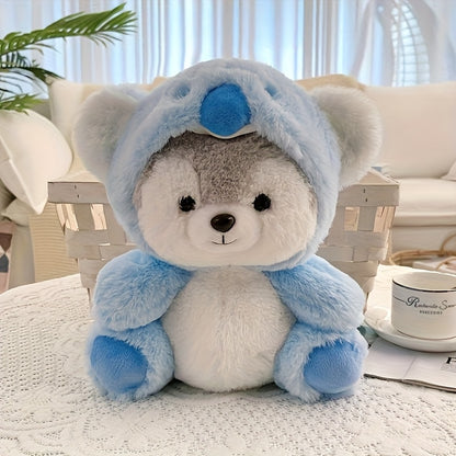 20Cm/7.87In - Adorable Transforming Husky Plush Toy, Featuring a Dinosaur, Pig, Fox, And Koala Headgear. Perfect for Home Decor And an Excellent Choice for Birthday Gifts