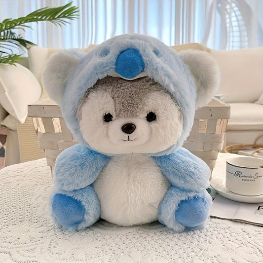 20Cm/7.87In - Adorable Transforming Husky Plush Toy, Featuring a Dinosaur, Pig, Fox, And Koala Headgear. Perfect for Home Decor And an Excellent Choice for Birthday Gifts
