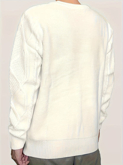 Men'S Knitted Acrylic Pullover Sweater with a Round Neck And Long Sleeves, Made from Knitted Fabric, Featuring a Casual Regular Fit Suitable for Weekends - Fall/Winter Collection