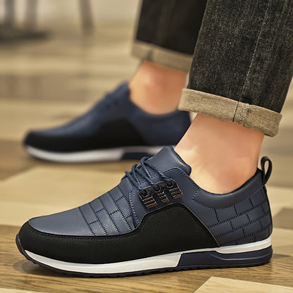 1pair Men'S Casual Business Sneakers, Round Toe, Low-Top, Solid Color, Faux Upper, with Fabric Lining, EVA Insole, PVC Sole, Lace-Up Closure for Daily and Leisure Wear