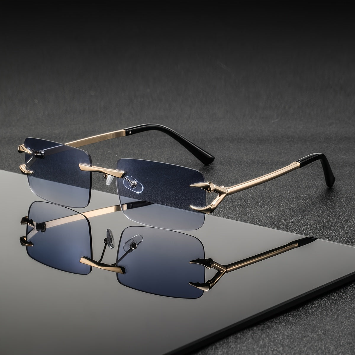 Men's Metal Square Rimless Glasses Vintage Zinc Alloy Frames