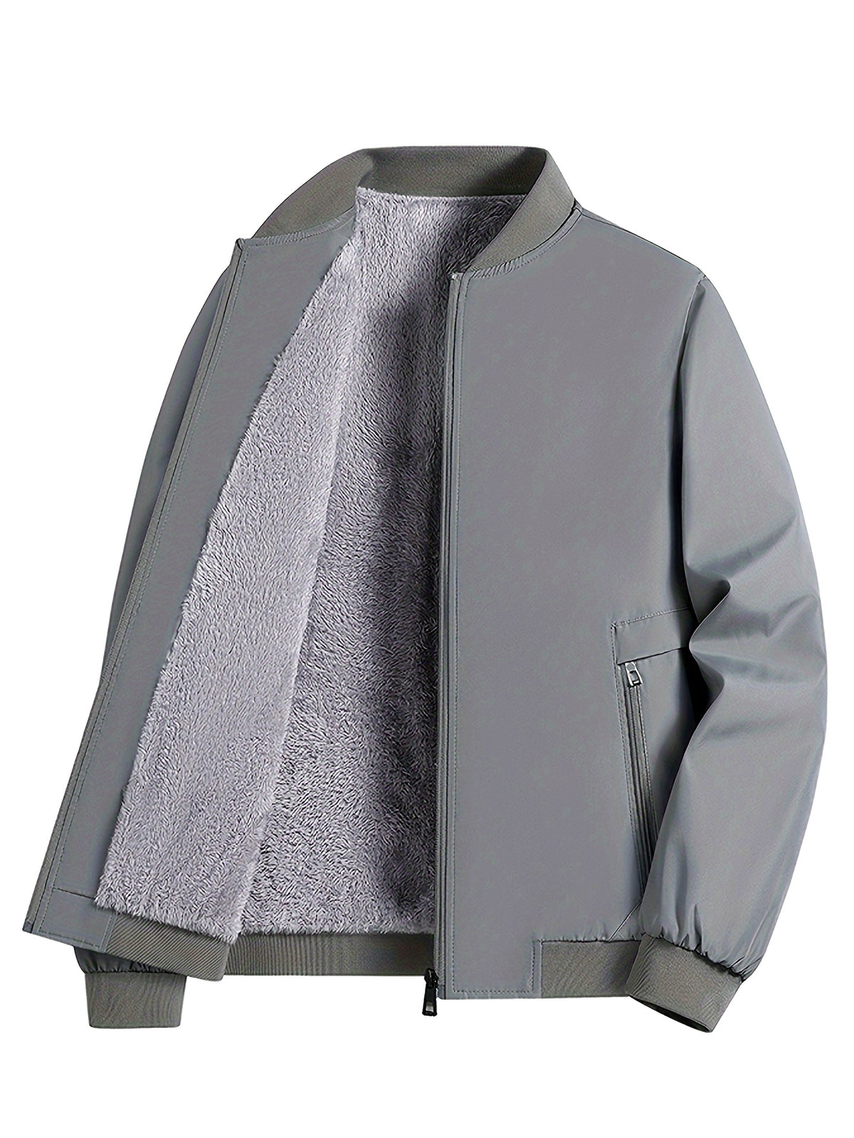 Men's Casual Lined Fleece Jacket with Baseball Collar