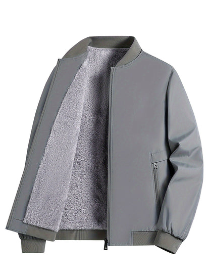 Men's Casual Lined Fleece Jacket with Baseball Collar