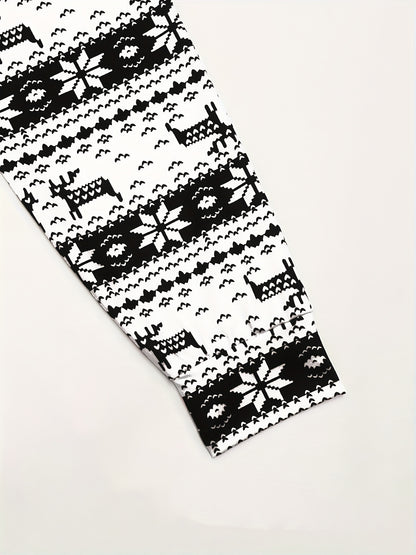 Women'S Christmas Deer & Snowflake Print Hooded Sweater Dress - Long Sleeve Winter Warmth, Red & Holiday Party Outfit with Pompom Sleeves