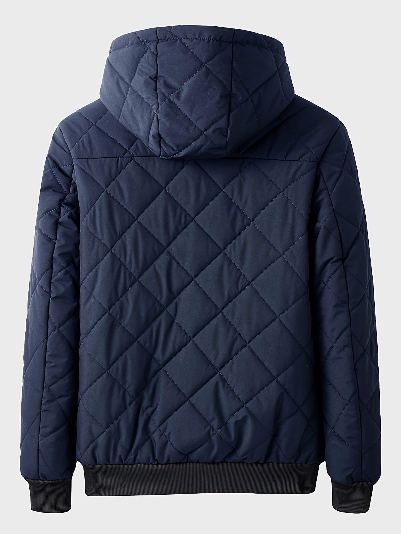 Men's Casual Fleece-Lined Hoodie Jacket - Warm, Windproof Zip-Up Coat with Quilted Design for Fall/Winter, Winter Coat