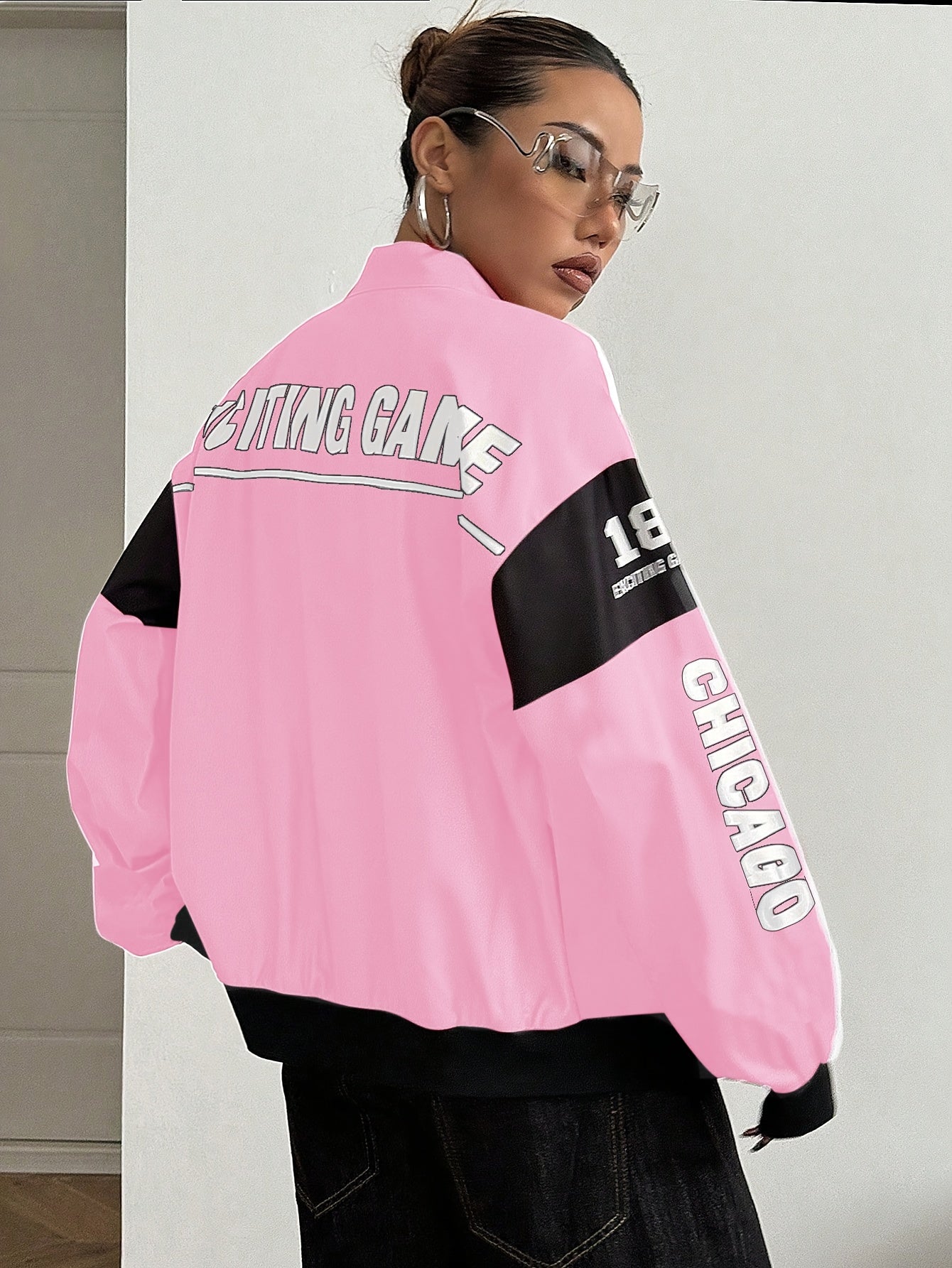 Women'S Elegant Streetwear Jacket - & Color Block Coat with Stand Collar, Loose Fit Long Sleeve Outerwear for Everyday & Formal Outfits - Spring/Fall, Spring Outerwear, Spring Fashion, Stylish Coat, Trendy Coat, Fashion Lover