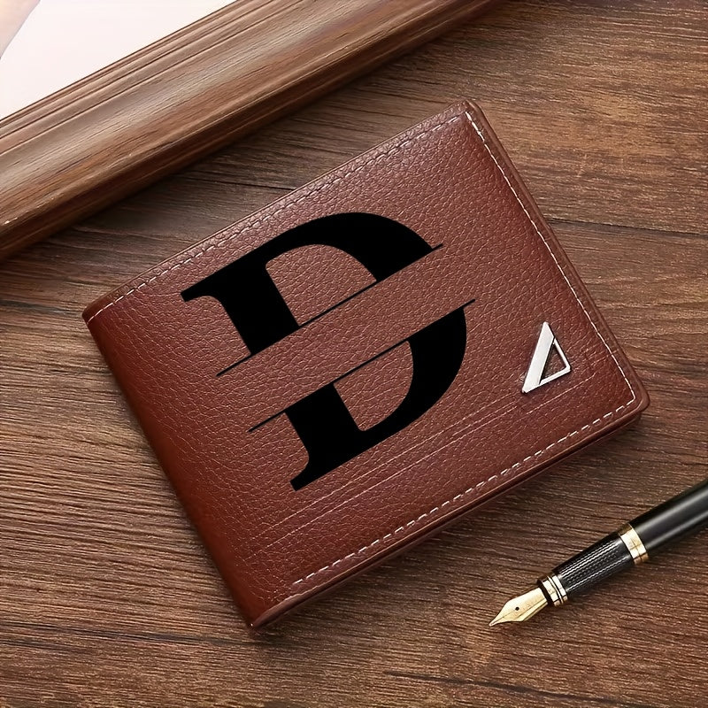 Custom Letter Solid Color Men's Wallet, Black Stylish Foldable Card Holder, Casual Men's Coin Purse, Suitable as a Birthday Gift for Husband, Holiday Anniversary Gift
