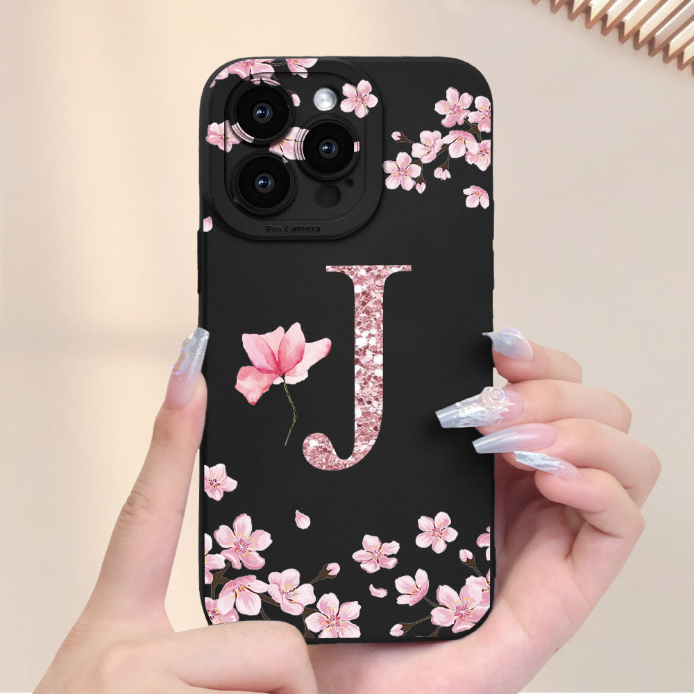 Cherry Blossom Letter J տպագրված բջջային հեռախոսի պատյան Նոր տաք վաճառվող Frosted touch Feel բջջային հեռախոսի կափարիչ, որը հարմար է iPhone-ի համար 16/15/14/13/12/11/X/XR/XS/8/7/SE Mini Plus Pro Max Series Full Wrap Protection Shockproof Anti-Fi-ի համար