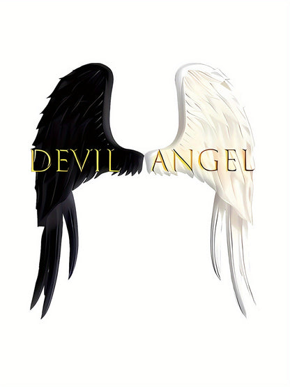 1pc Angel & Devil Wings Graphic Print T-Shirt for Women, Casual Crew Neck Short Sleeve Tee, Polyester Knit Fabric with Medium Stretch, All-Season Fashion Top