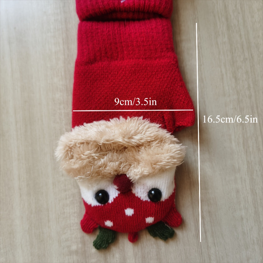 Կանացի Սուրբ Ծննդյան եղջերուի տեսքով շրջվող ձեռնոցներ - հաստ տաք ձմեռային ձեռնոցներ տոնական ձյան փաթիլի և եղջերուի նախշերով, ոչ առաձգական՝ ներսի/դրսի օգտագործման համար, ձեռքով լվացման/քիմմաքրման, տոնական արտաքին հագուստի համար, տաք գործվածք