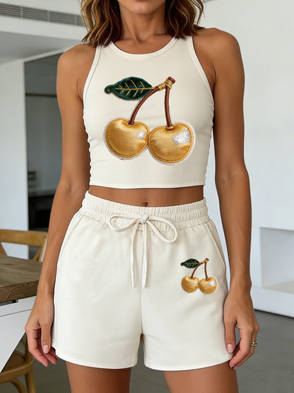 Casual Women's Two-Piece Set with Printed Top & Shorts