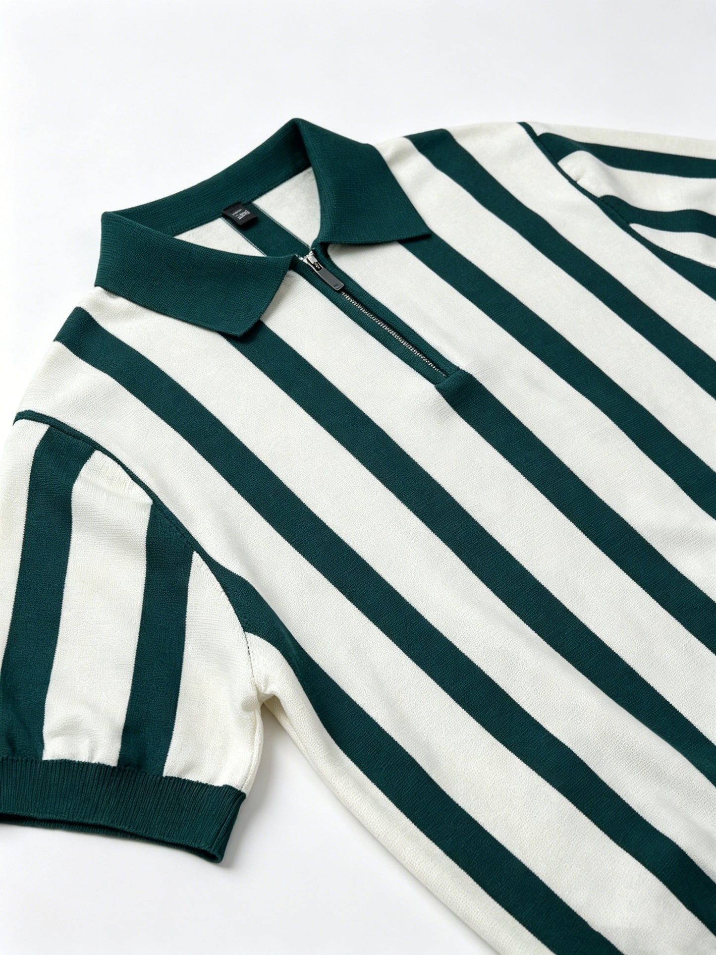 Men's Slim Fit Vertical Stripe Knit Polo with Half-Zip Collar