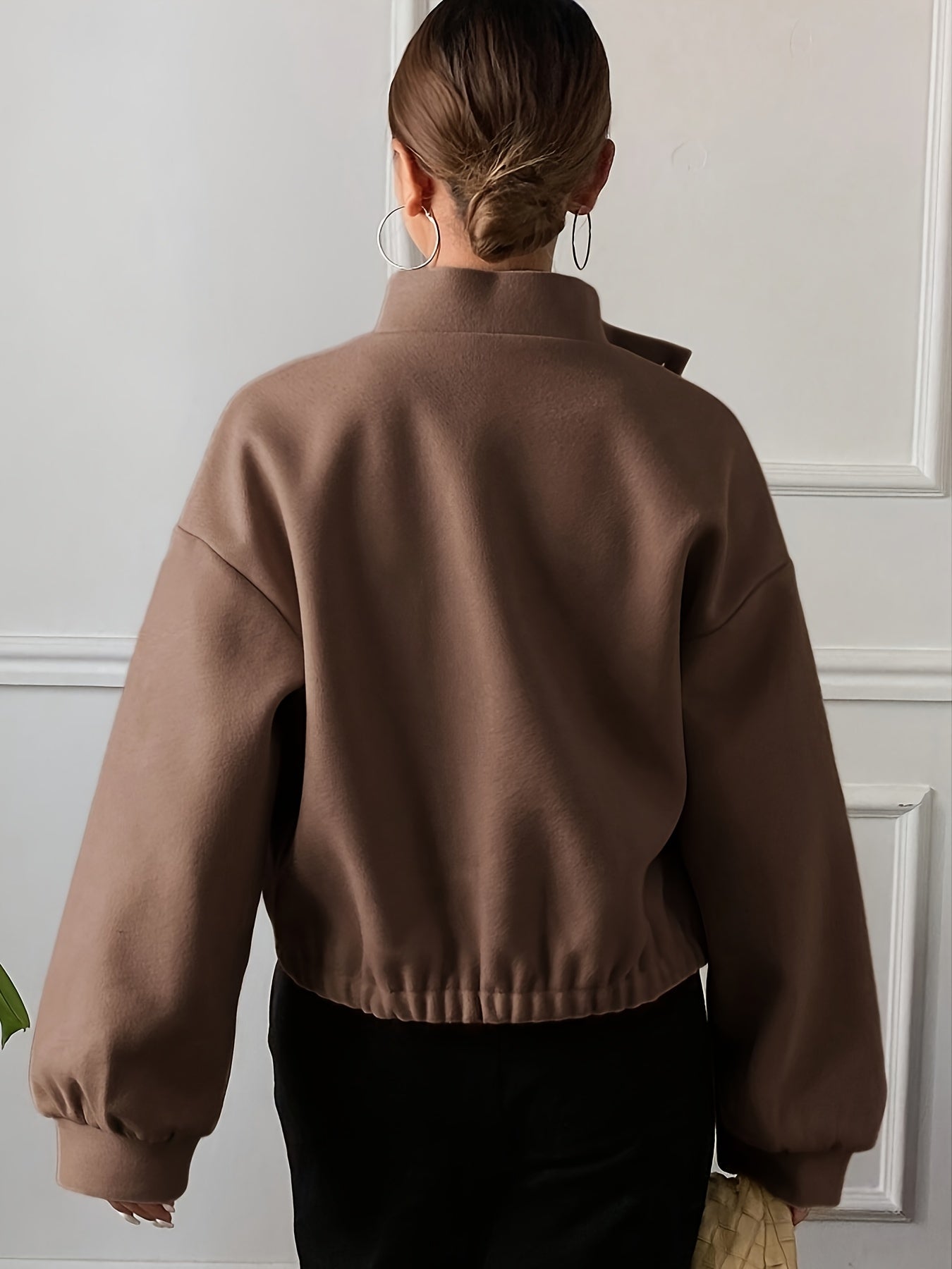 Women'S Elegant Brown Fleece Jacket - Winter Coat with Single-Breasted Button Front, Long Sleeve Tunic Length, Machine Washable & Wrinkle-Resistant, Cozy Outerwear For Fall/winter, Casual To Formal Events, Winter Jacket For W