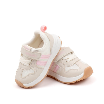 [1pc Unisex Toddler Sports Sneakers] Toddler Sports Sneakers, Unisex Preppy Casual Running Shoes, Striped Low Top Fabric & PU Upper, Breathable Mesh, Soft TPR Sole, with Adjustable Strap Closure, for Spring/Summer, All-Season