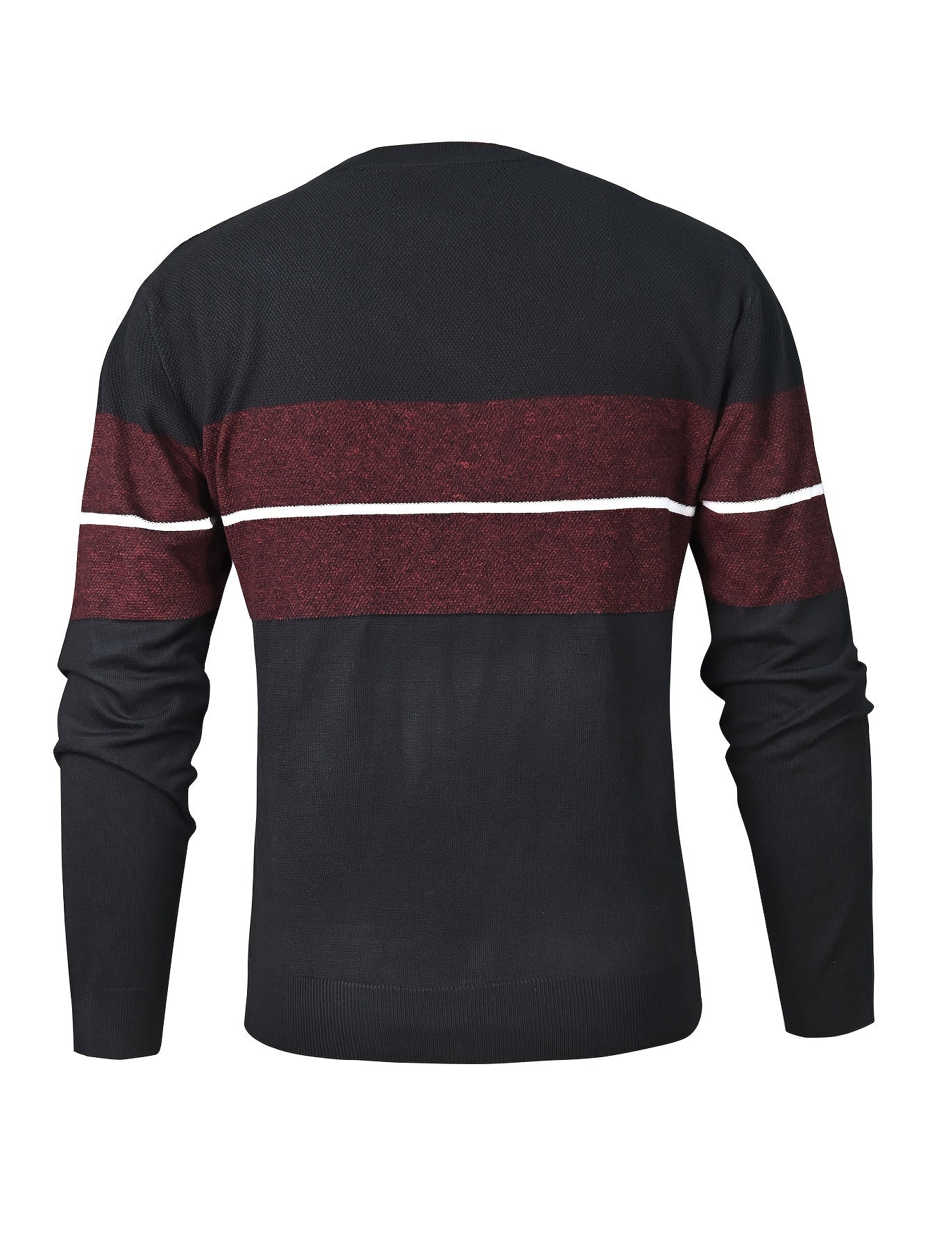Men's Casual Round Neck Sweater - Two-Tone Color Block, 100% Polyester, Stretch Knit, Long Sleeve - Perfect for Fall/Winter