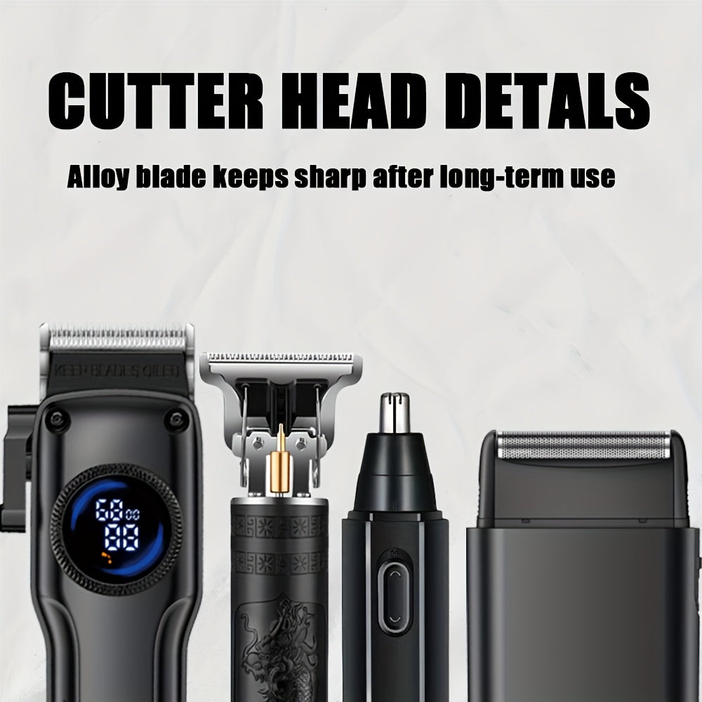 1-Piece/4-Piece Hair & Beauty Set – Rechargeable Electric Hair Clipper, Beard Trimmer, Nose Hair Trimmer, Shaver, Adjustable Length, Ideal for Men's Home Haircuts, Travel, Styling, and Beard Grooming, Perfect Gift for Men