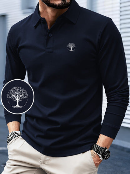 Men's Long-Sleeve Polo Shirt with Tree of Life Print