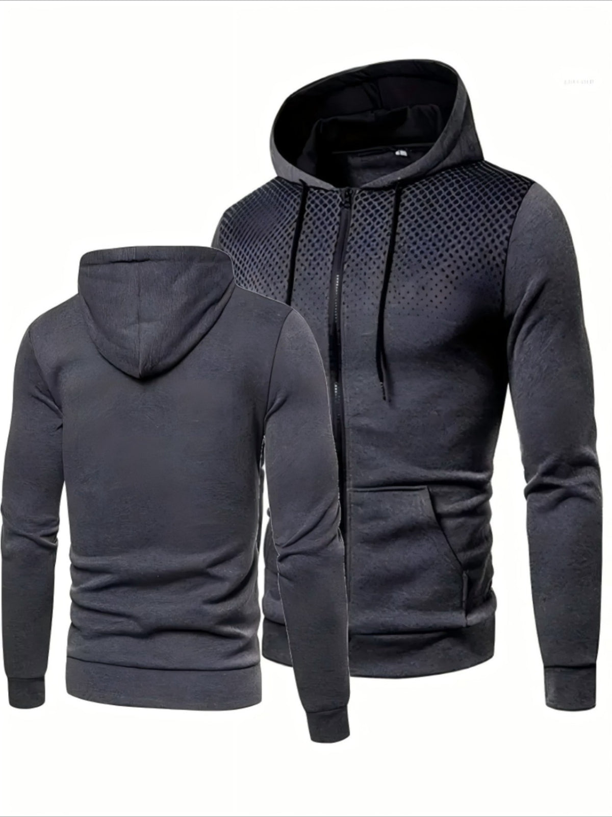 Men's Hooded Zip-Up Jacket Soft Polyester Fall Winter Sporty