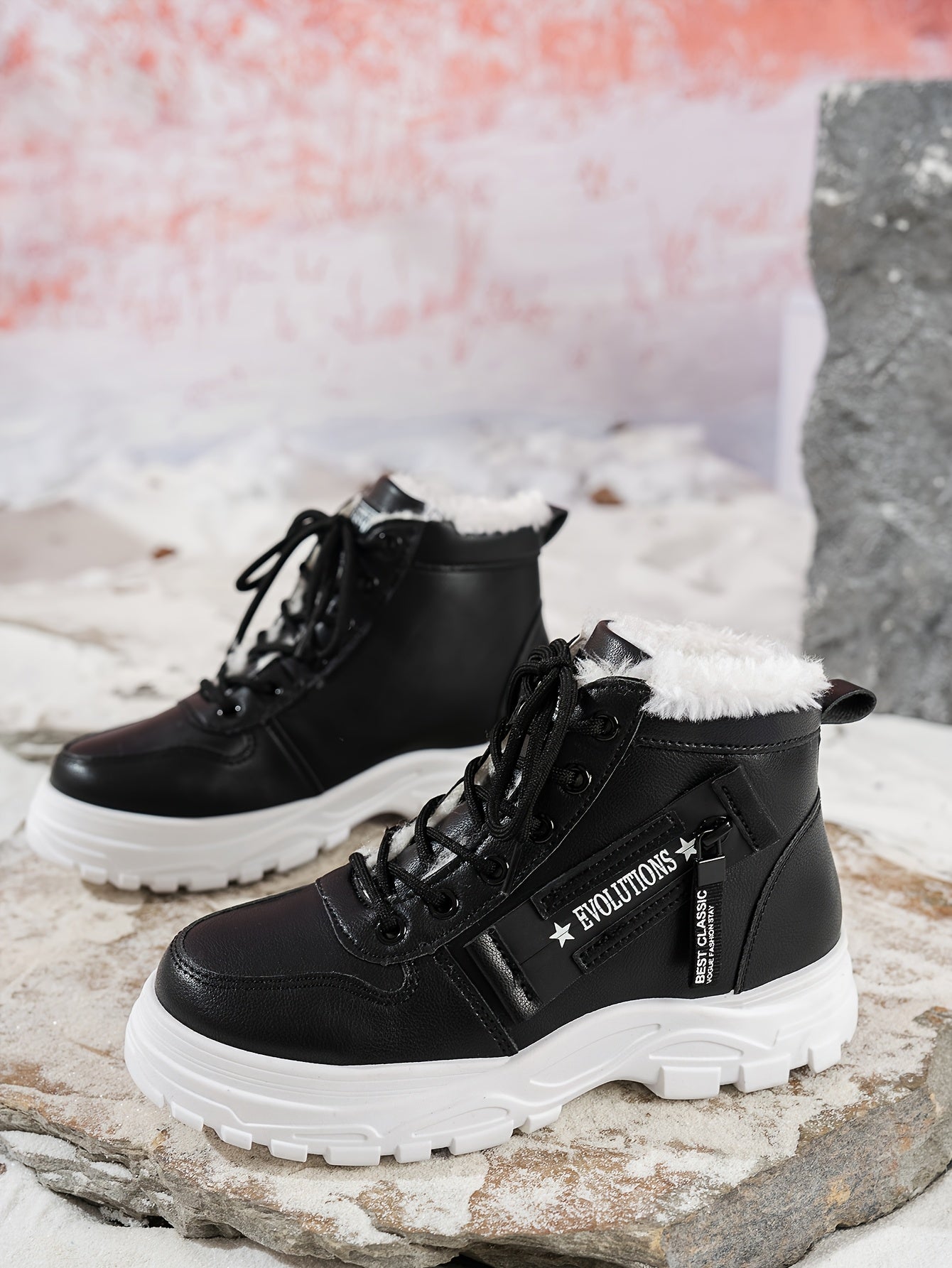 Կանացի ձմեռային ձնագնացքներ - Տաք երեսպատված, չսահող, բարձրակրունկ արտաքին ցանկացած առիթի համար կոշիկներ, ռիբավորված մեղմացնող ներդիրով, սև, իդեալական են ցուրտ եղանակի համար, ձմեռային կոշիկներ | Ոճային ձմեռային կոշիկներ | Դիմացկուն կոշիկներ