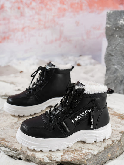 Կանացի ձմեռային ձնագնացքներ - Տաք երեսպատված, չսահող, բարձրակրունկ արտաքին ցանկացած առիթի համար կոշիկներ, ռիբավորված մեղմացնող ներդիրով, սև, իդեալական են ցուրտ եղանակի համար, ձմեռային կոշիկներ | Ոճային ձմեռային կոշիկներ | Դիմացկուն կոշիկներ