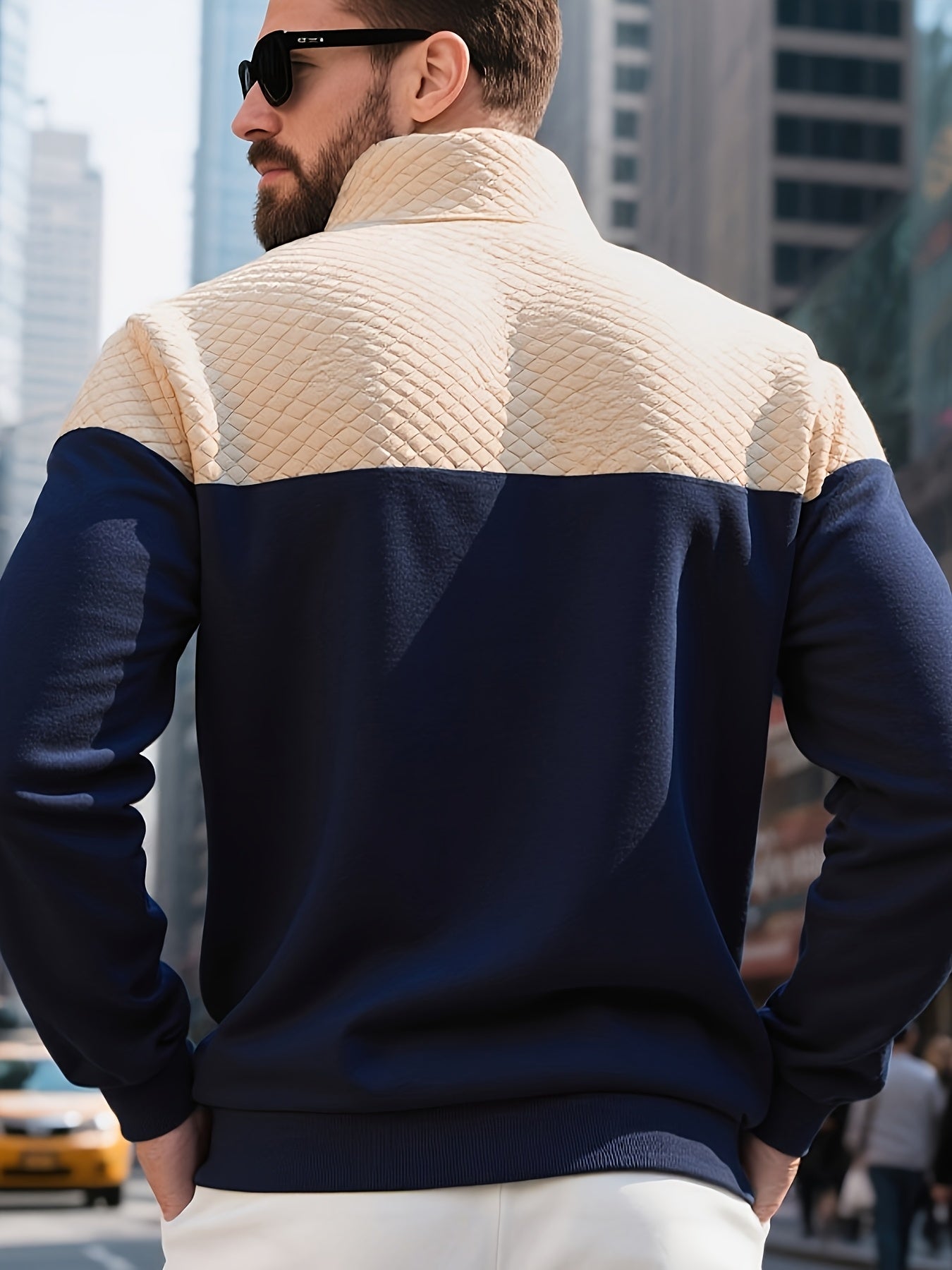 Men's Casual Half-Zip Color Block Sweatshirt with Kangaroo Pocket - ayq